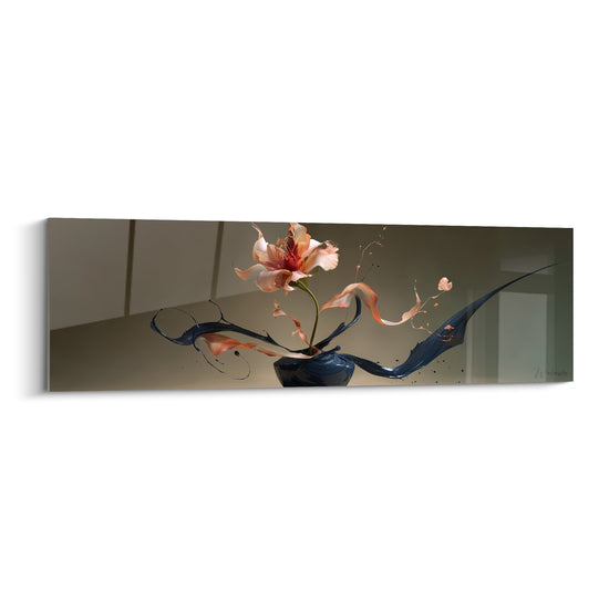 Tableau Fleur de Lys Corail et Éclaboussures Bleues - Danse Aquatique - Edition Ikebana