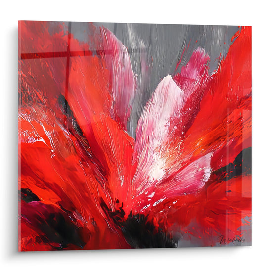 Tableau expressionniste fleur rouge explosée peinture abstraite murale moderne
