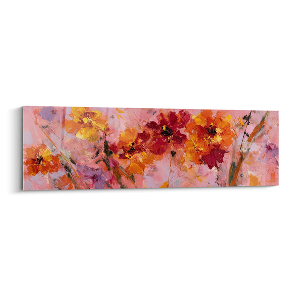 Tableau fleurs abstraites roses orangées sur fond tendre - Explosion florale - Edition Feng shui Sud-Ouest Terre