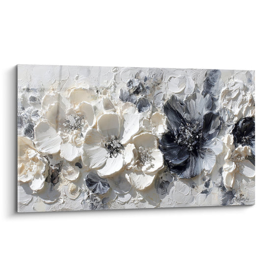 Tableau fleurs texturees beige gris anthracite peinture relief feng shui nord ouest metal