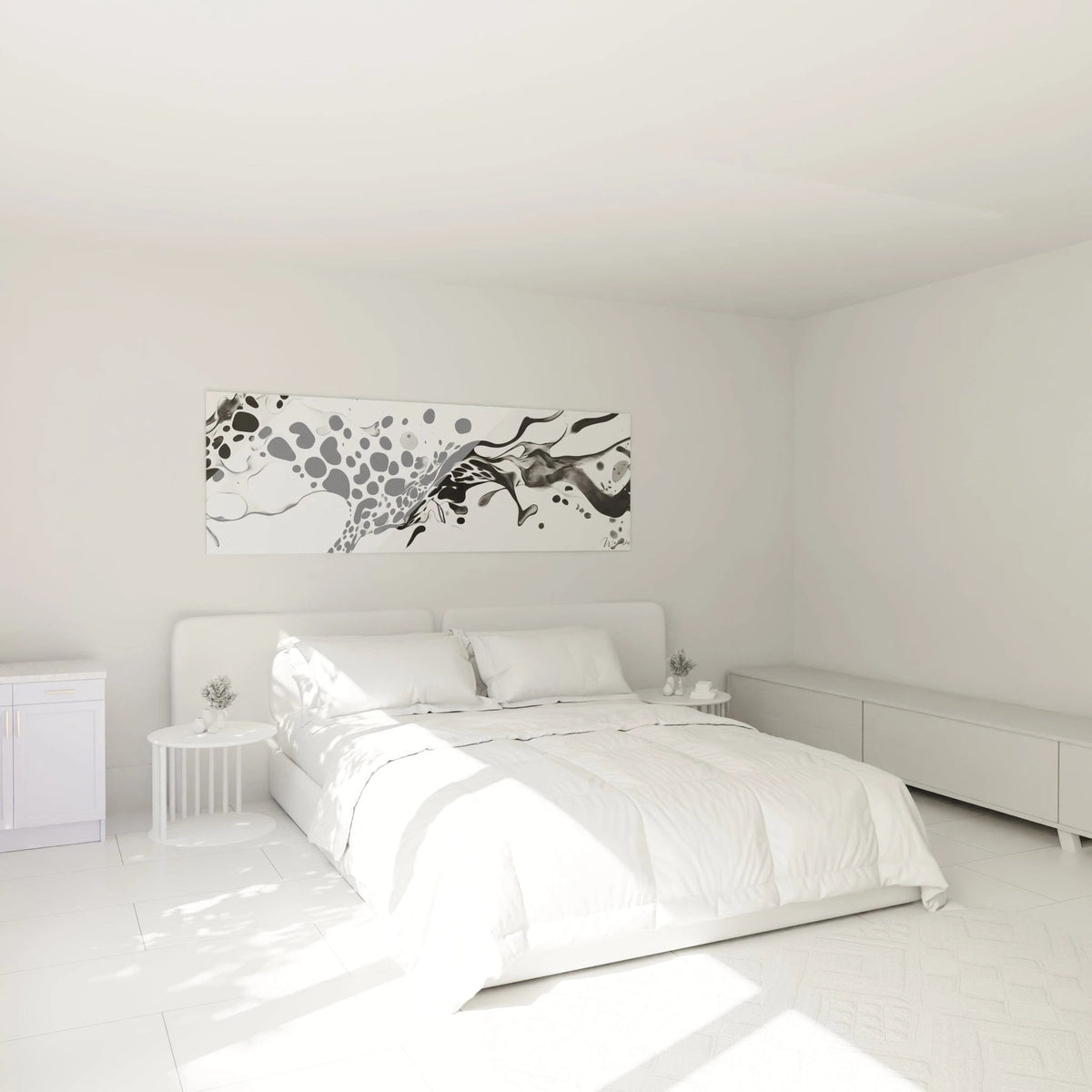 Tableau tacheté noir et blanc de Walensky, parfait pour décorer une chambre moderne et lumineuse