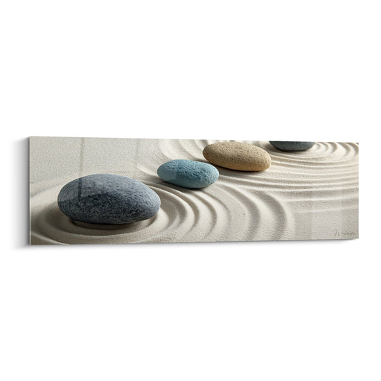 Tableau galets zen sur sable doré avec cercles concentriques - Sérénité minérale - Edition Sable
