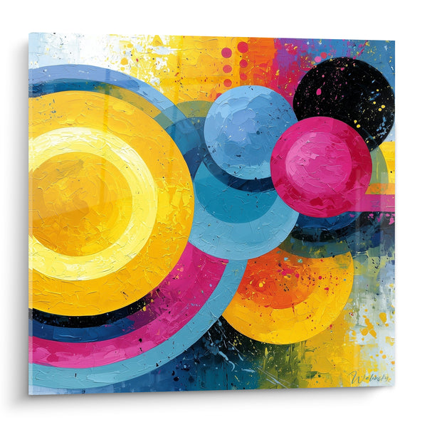 Tableau Cercles jaune et rose éclatants - Danse des sphères - Edition géometrique abstrait