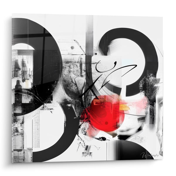 Tableau formes géométriques noires et rouge - Abstraction dynamique - édition géométrique abstrait