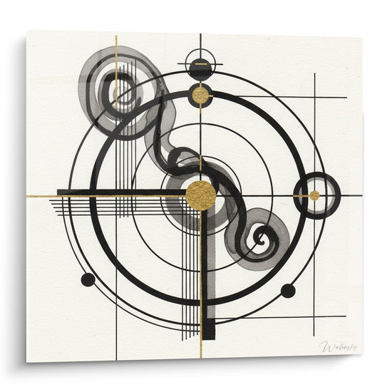 Tableau Cercles noirs et dorés à spirales - Mécanique céleste - Edition géometrique
