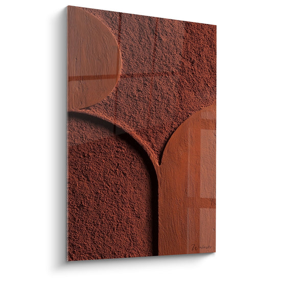 Tableau abstrait formes geometriques terre cuite rouge brique relief texture Feng shui Nord-Est Terre