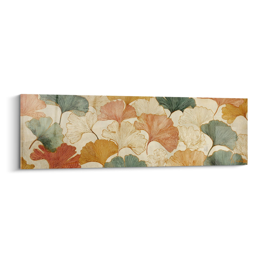 Tableau feuilles de ginkgo multicolores tons automne beige vert ocre - Symphonie d'Automne - Edition Ginkgo