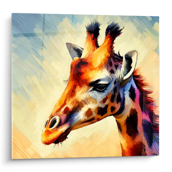 Tableau Girafe orange aux crinières violettes - Quiétude sauvage - Edition Girafe
