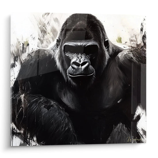 Tableau gorille Walensky en noir et blanc avec un regard puissant et réaliste