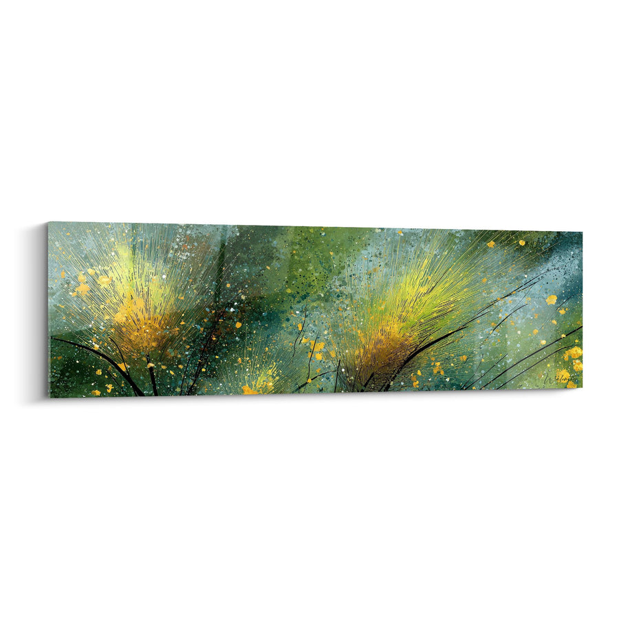 Tableau explosions dorées sur fond turquoise et vert - Éclats de lumière - Edition Graminées