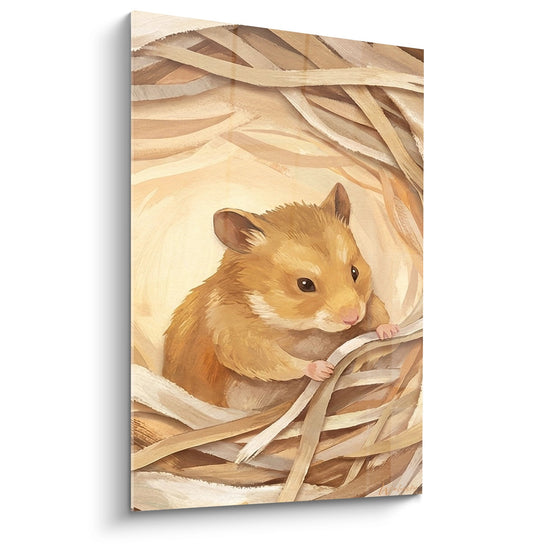 Tableau Hamster Doré dans son Nid de Brindilles Naturelles - Tendresse Sauvage - Edition Hamster