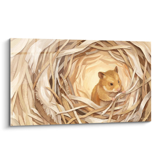 Tableau Hamster Doré dans son Nid de Brindilles - Refuge Chaleureux - Edition Hamster