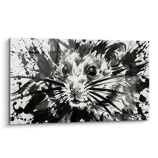 Tableau Hamster Expressionniste Noir et Blanc Éclaboussures - Tempête d'Encre - Edition Hamster