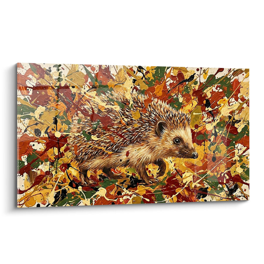 Tableau Hérisson aux Couleurs d'Automne dans un Tourbillon de Feuilles Dorées - Splendeur Automnale - Edition Hérisson
