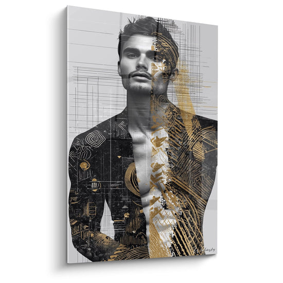 Tableau mural homme moderne en noir et or avec design artistique et silhouette masculine