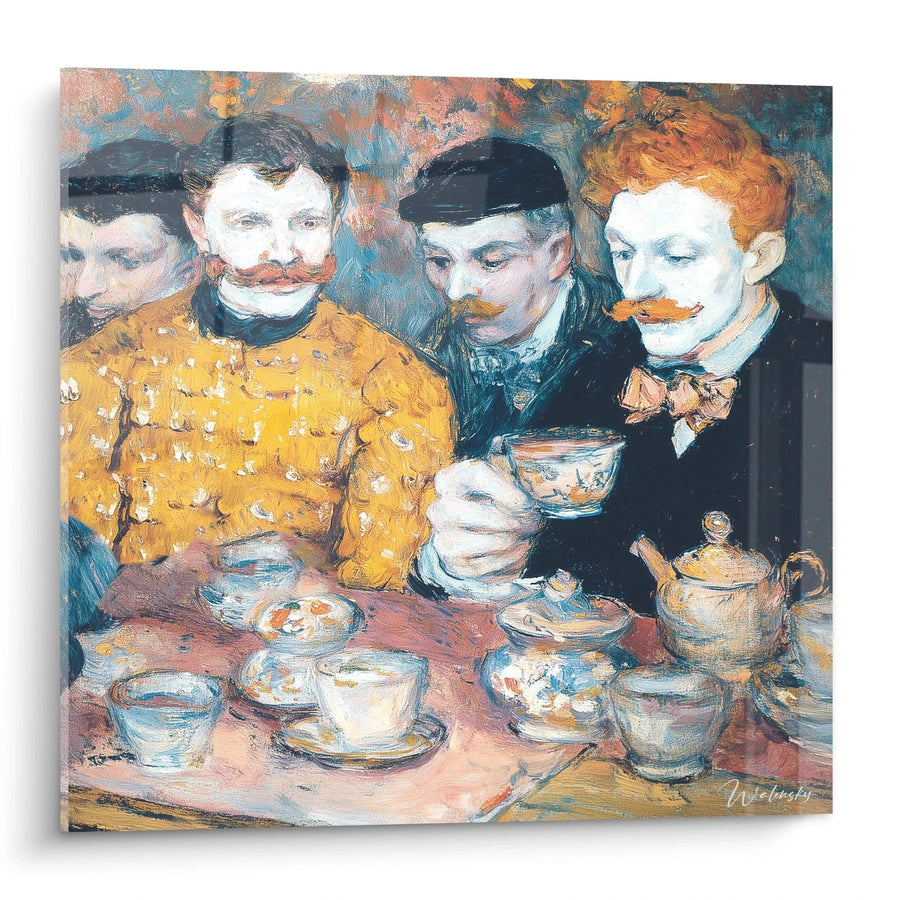 Tableau hommes café convivialité partagée - édition post impressionnisme