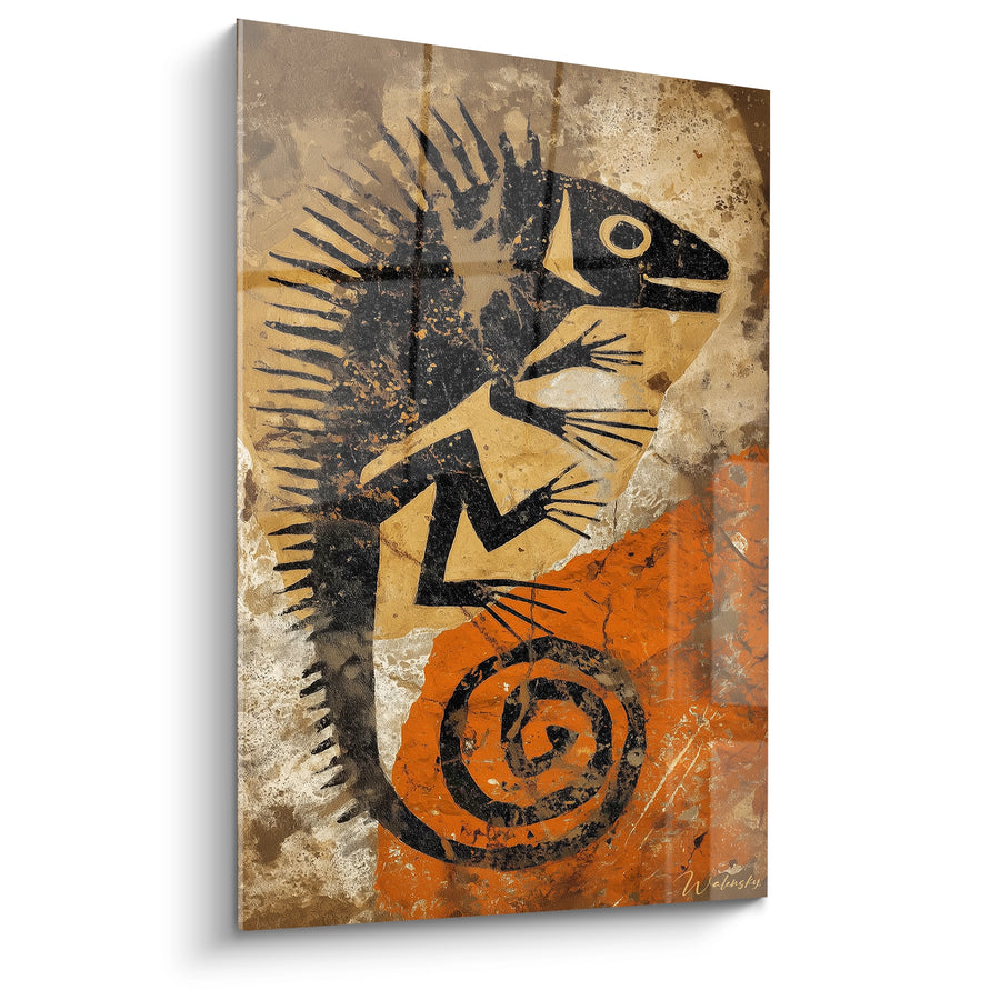 Tableau iguane préhistorique - Gardien des spirales sacrées - édition Fresques préhistoriques