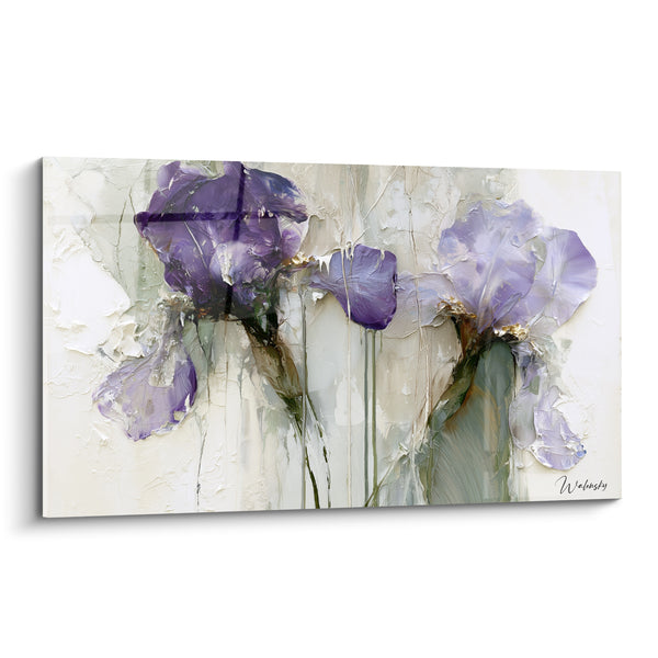 Tableau Iris mauve et ivoire aux coulures verticales - Empâtements épais texturés - Edition Iris