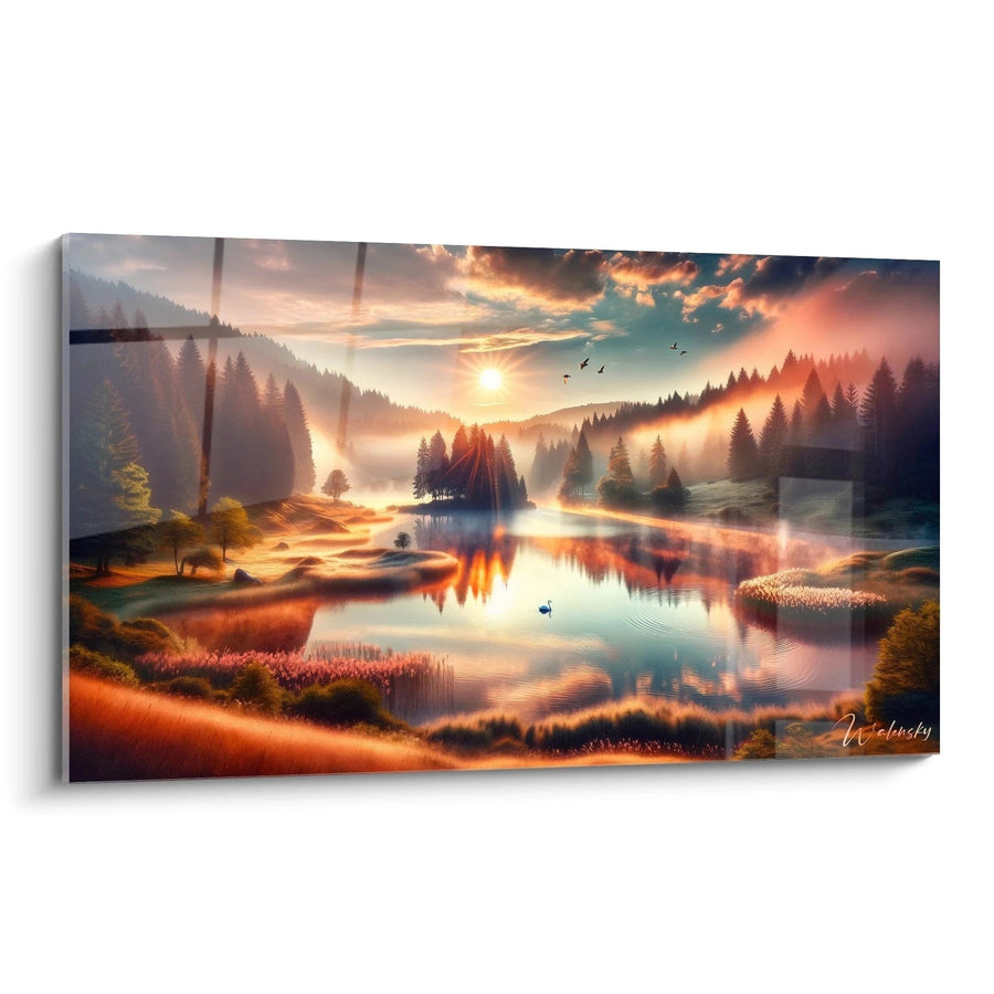 Tableau Lac Miroitant sous Rayons Matinaux - Édition Signature