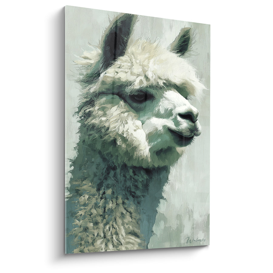 Tableau Lama laineux vert et blanc - Regard des sommets - Edition Lama