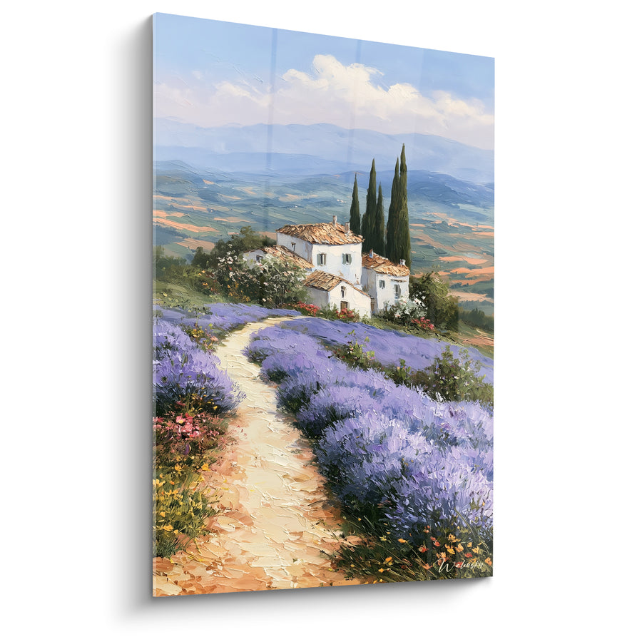 Tableau Mas provençal aux champs violets et ocre - Chemin vers la quiétude - Edition Lavande