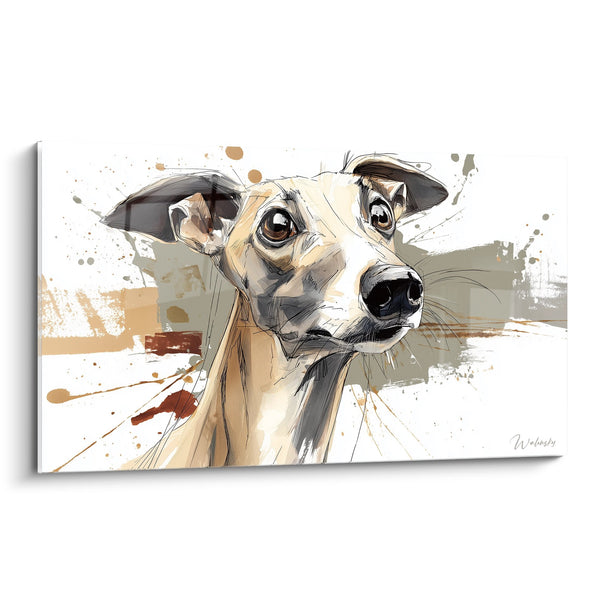Tableau Portrait de Lévrier aux Tons Ocre et Gris - Regard Expressif - Edition Lévrier Whippet