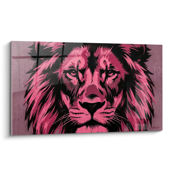 Tableau lion rose fuchsia aux tons violacés - Le roi majestueux - Edition Street art pochoir
