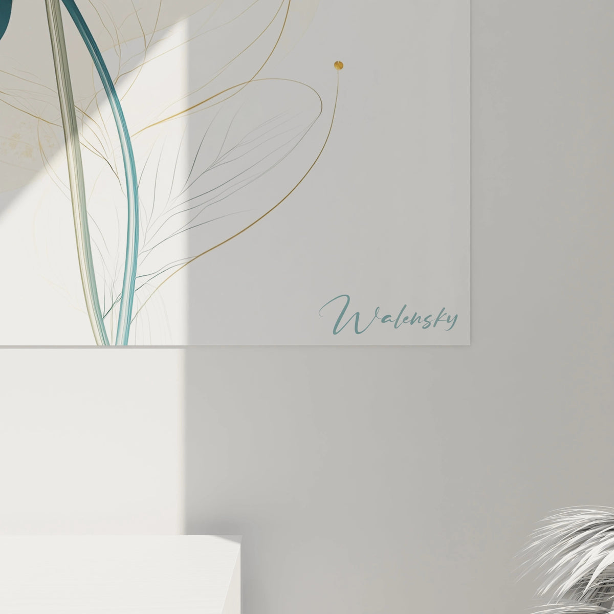 Tableau lotus zen Walensky avec motif lignes épurées et couleurs douces pour décoration apaisante