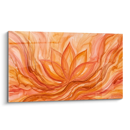 Tableau Lotus Orange Flamboyant sur Fond de Flammes - Fleur de Sérénité - Edition Chakras