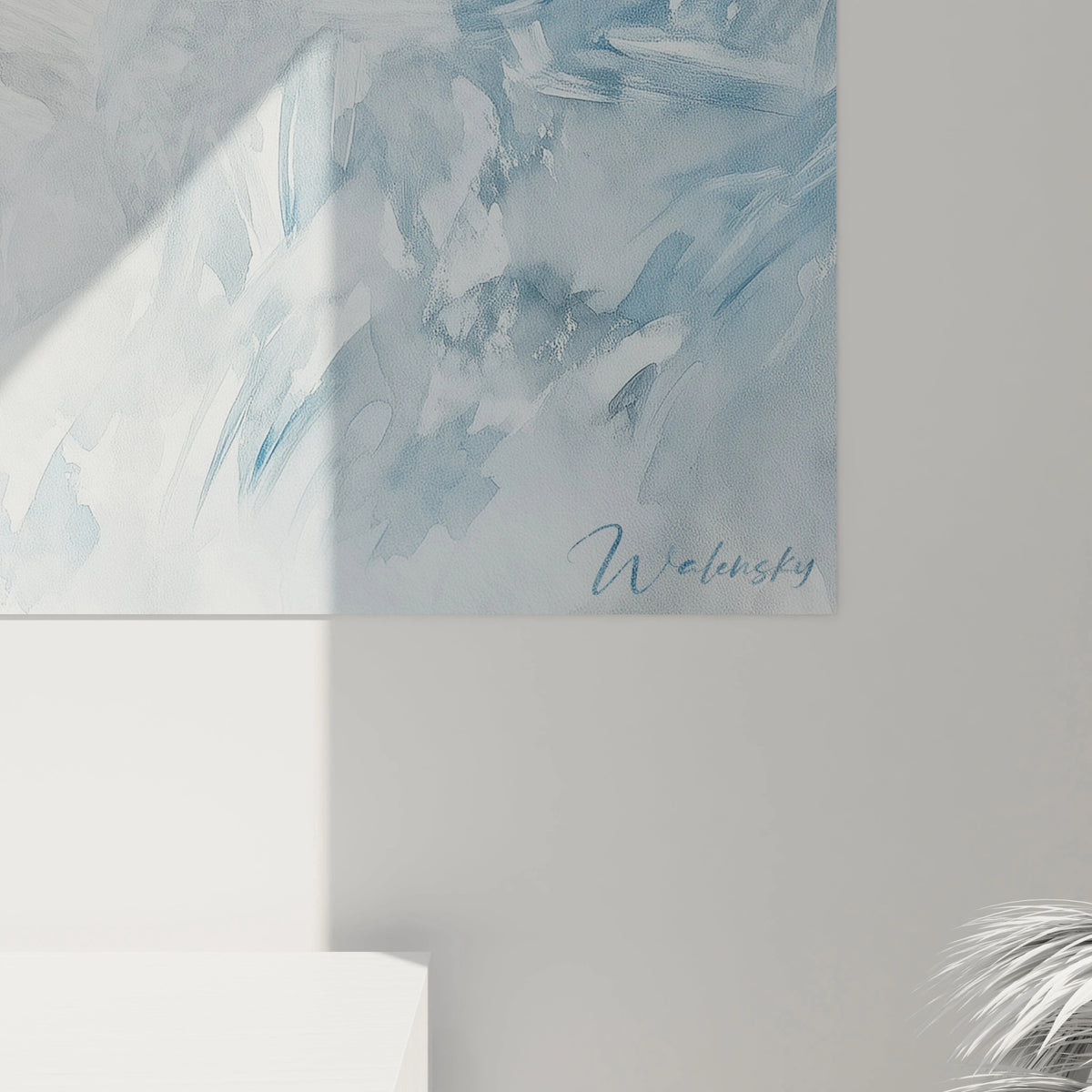 Tableau œil d'animal abstrait Walensky avec motifs bleus et beiges pour décoration intérieure