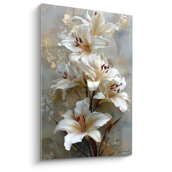 Tableau Lys blanc aux touches dorées - Élégance florale - Edition Lys