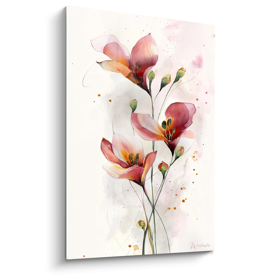 Tableau Lys corail et rose éclaboussures d'aquarelle - Fraîcheur printanière - Edition Lys