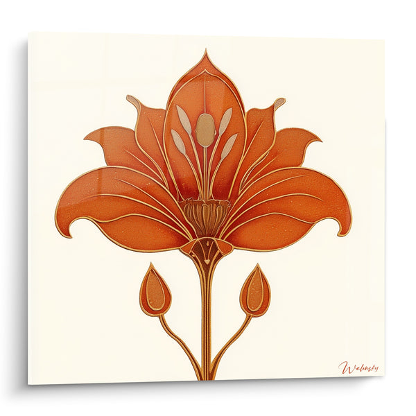 Tableau Lys ouvert terracotta et doré symétrique - Éclosion solennelle - Edition Lys