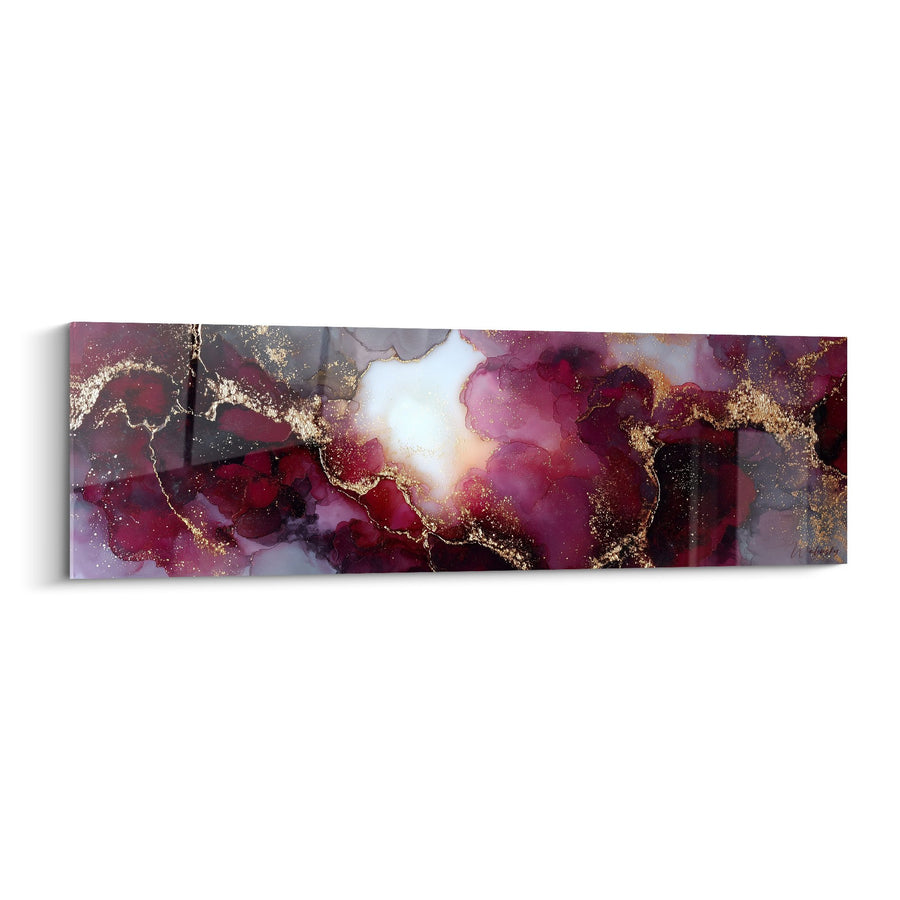 Tableau nuances pourpres et dorées avec veines lumineuses - Symphonie Luxueuse - Edition Marbre abstrait