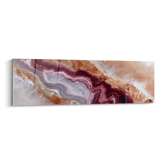 tableau marbre abstrait veinures bordeaux beige format panoramique decoration murale moderne