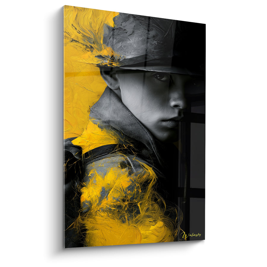 Tableau Homme au chapeau jaune et gris - Tension silencieuse - Edition Militaire