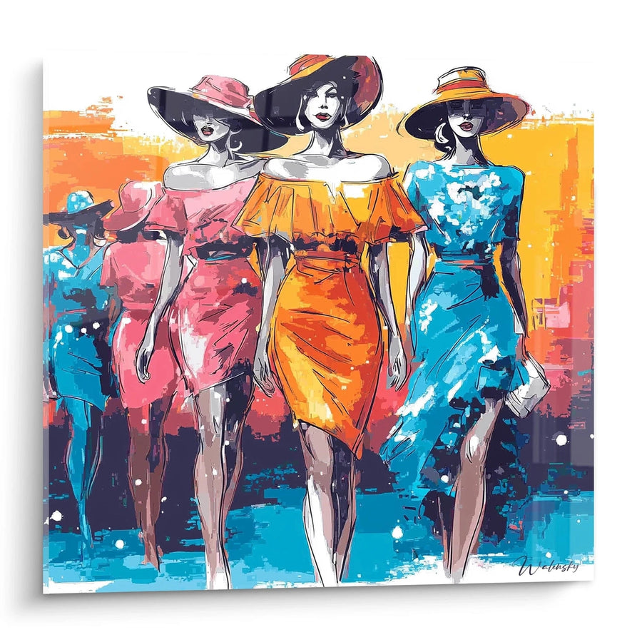 Tableau Mode Féminine - Chapeaux et Robes Couture - édition illustration de mode