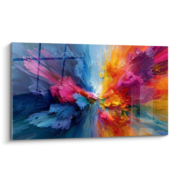 Tableau Explosion picturale bleu marine et orange - Déflagration vive - Edition Multicolore abstrait