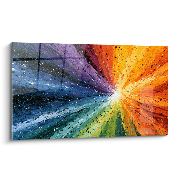Tableau Explosion bleu nuit et orange incandescent - Naissance lumineuse - Edition Multicolore abstrait