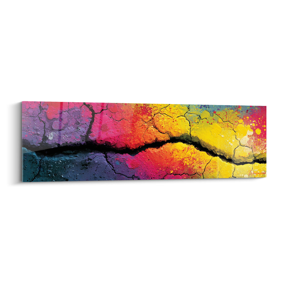Tableau Faille terreuse jaune et rose éclatante - Fracture horizontale profonde - Edition Multicolore abstrait