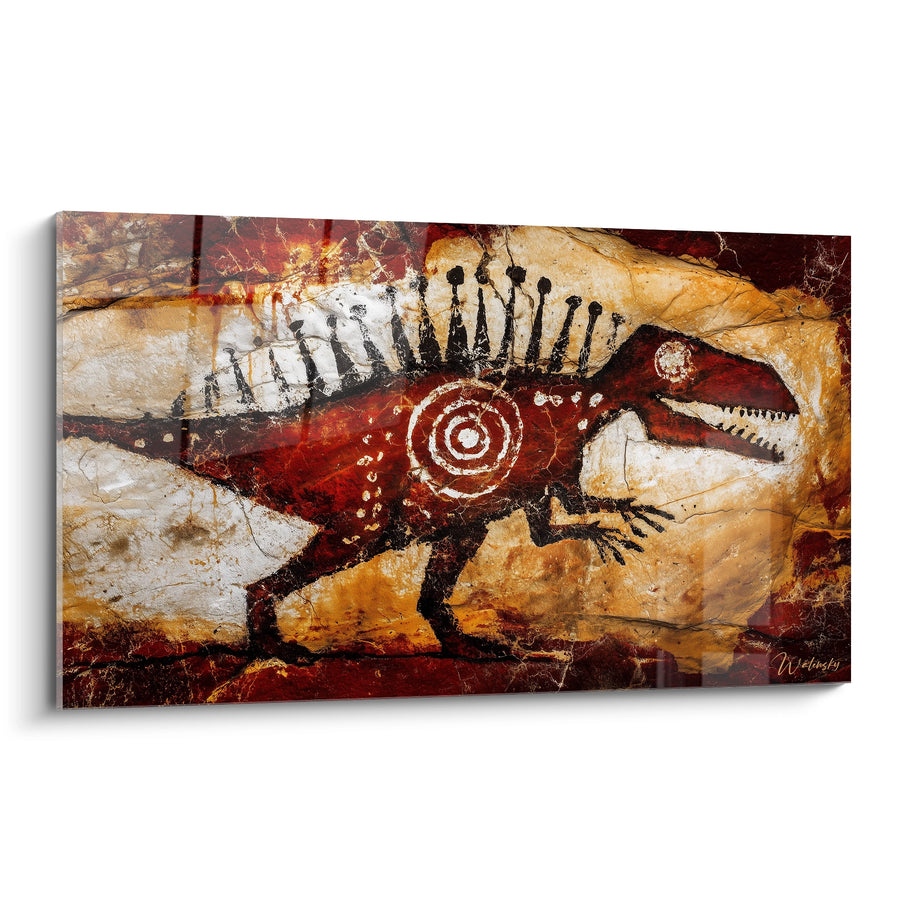 Tableau dinosaure rouge - Créature préhistorique sacrée - édition Fresques préhistoriques