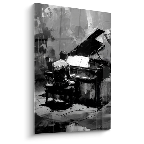 Tableau Musique noir et blanc pianiste solitaire - Récital intime - Edition Musique
