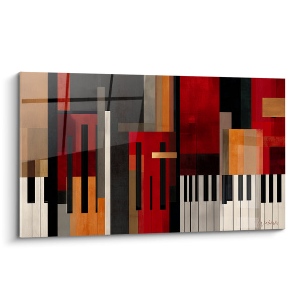 Tableau Musique rouge et gris blocs superposés - Damier de touches - Edition Musique