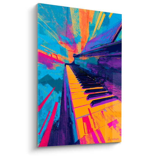 Tableau Musique orange et bleu rayons éclatés - Perspective en fuite - Edition Musique