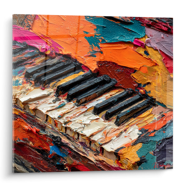 Tableau Musique piano orange sarcelle empâtements épais - Vertige des notes - Edition Musique