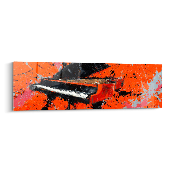 Tableau Musique piano orange et gris éclaboussures panoramiques - Format panoramique allongé - Edition Musique