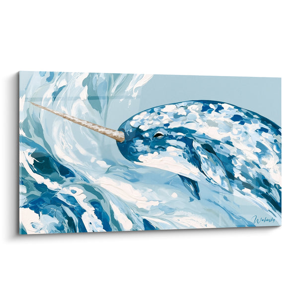 Tableau Narval bleu et blanc parmi les vagues - Émersion polaire - Edition Narval