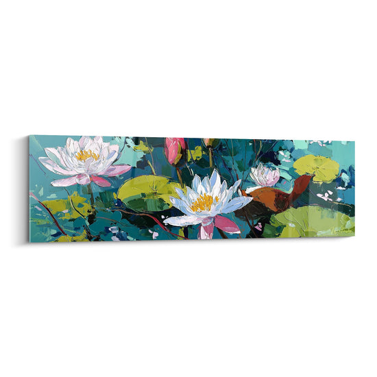 Tableau Nénuphars Blancs et Roses sur Eau Turquoise - Étang Fleuri - Edition Nénuphare