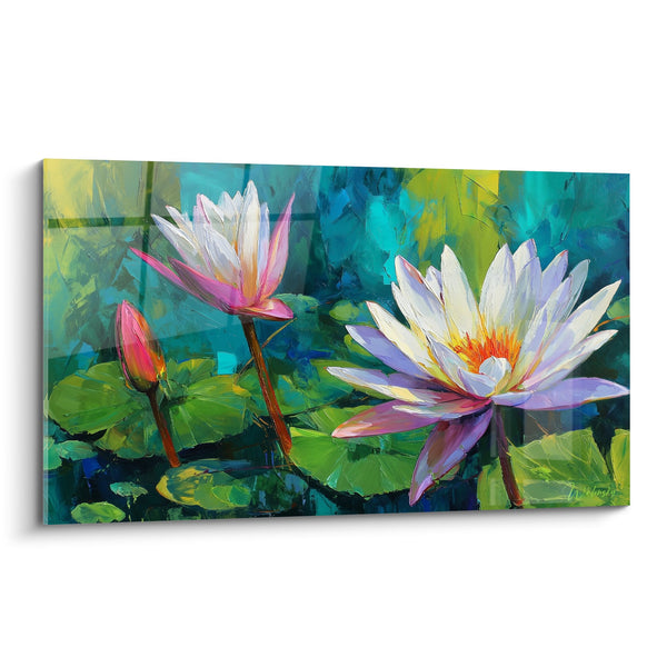 Tableau Nénuphars blancs et roses aux reflets turquoise - Sérénité Aquatique - Edition Nénuphare