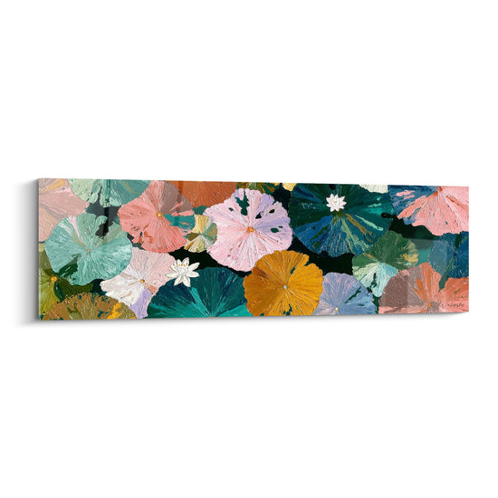 Tableau nénuphars colorés tons pastel rose émeraude orange - Edition Nénuphare déco murale zen